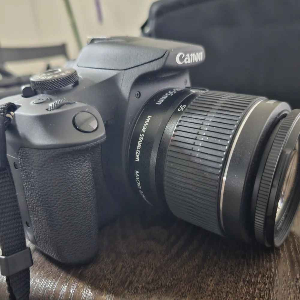 Canon - EOS Rebel T7 DSLR Video Camera with 8-55mm Lense - Black and accessories